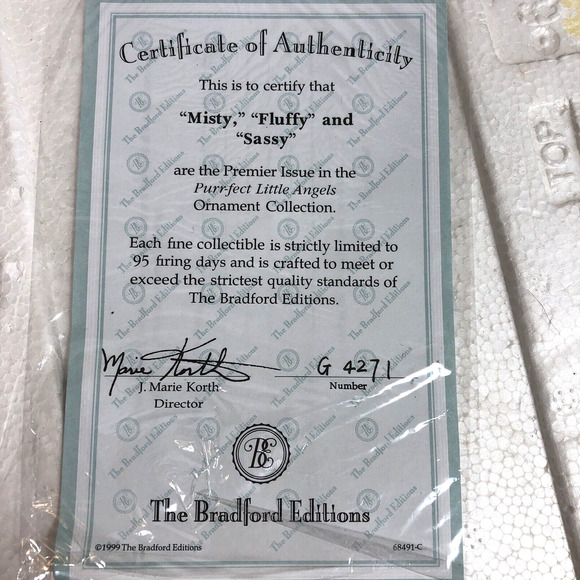 3 Purrfect Little Angels Kitten Ornaments Misty Fluffy Cat Bradford Editions - Picture 7 of 9